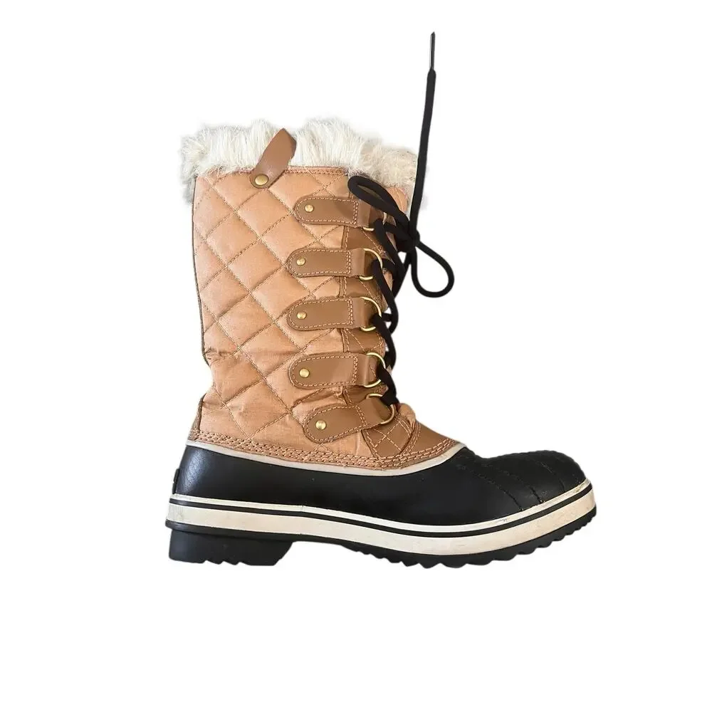 Sorel Womens Fawn Brown Waterproof Insulated Faux Fur Lined Boots Size 8